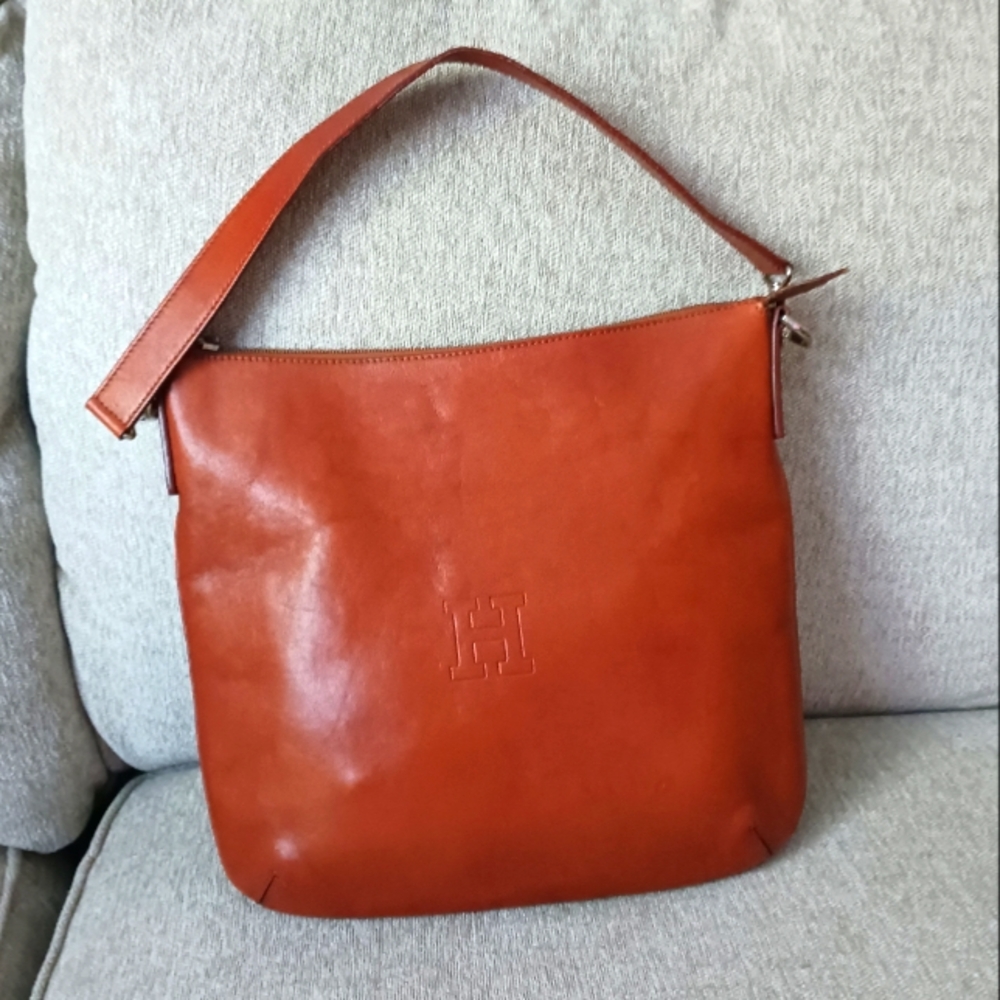 Hirofu cognac genuine leather shoulders bag